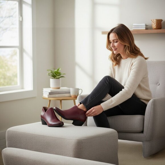 Dansko Raina Red Wine Burnished Nubuck Leather Bootie, Size 38 (US 7.5/8) - Picture 1 of 11